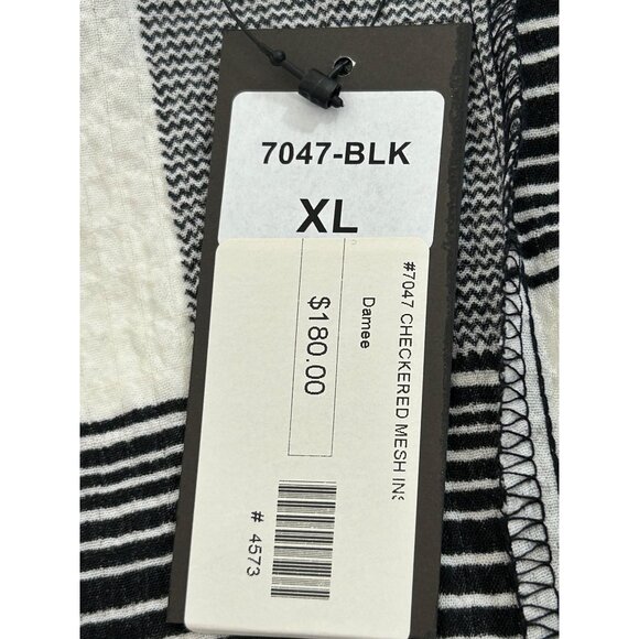 Damee Tunic Top XL Black White Checkered Mesh Inserts Collar Long Sleeve Button - Picture 5 of 16
